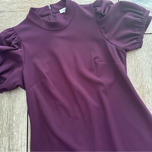 Calvin Klein Mock Neck Dress with short sleeves flouncy bottom, Size 12, Purple
